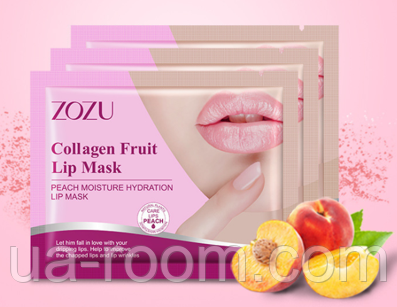 Патчи для губ ZOZU Collagen fruit mask, с экстрактом персика, 8 г.