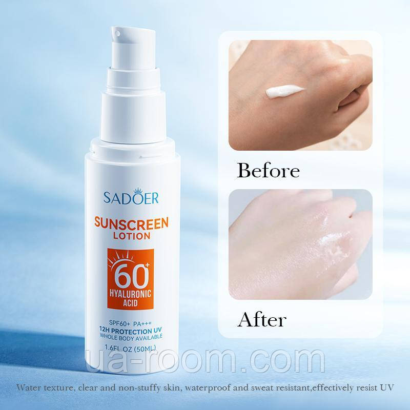 Солнцезащитный лосьон с гиалуроновой кислотой SPF60 PA+++ SADOER, 50мл.